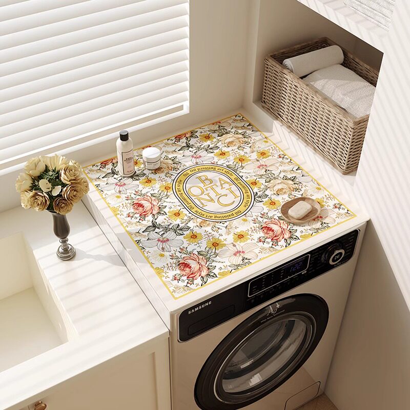 花卉图案洗衣机垫罩防尘防晒滚筒式家用电器保护罩防水加厚桌垫子