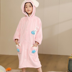 儿童浴袍带帽可爱卡通男女宝睡衣珊瑚绒长袖家居服秋冬保暖加厚