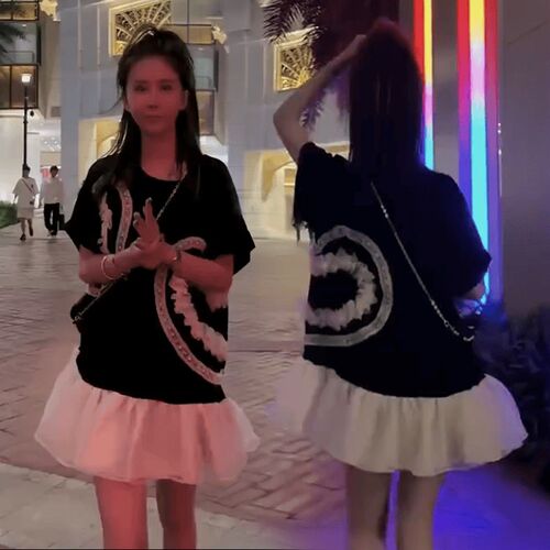 新款韩版网纱休闲时尚短袖连衣裙女夏中长款T恤减龄宽松显瘦A字裙