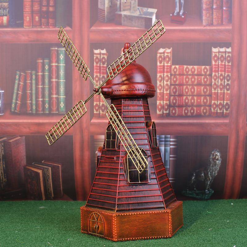 复古铁皮风车模型 橱窗摄影陈列 道具飞车模型 铁艺风车摆件