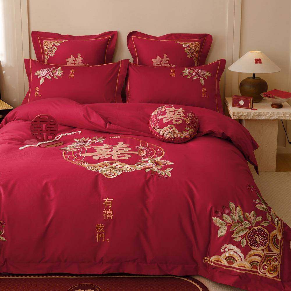高端大气中式婚庆澳棉四件套迎喜刺绣全棉被套婚房床品,鲜花速递/花卉仿真/绿植园艺,割草机/草坪机,淘宝优惠券,粉丝福利购,淘宝优惠卷