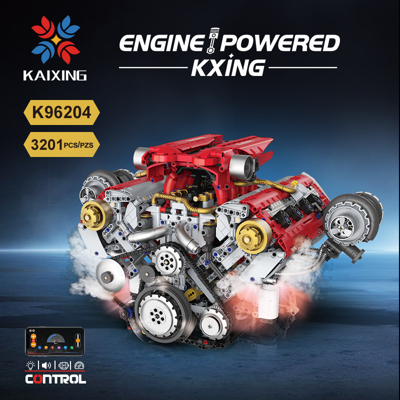恺宇V8发动机积木模型3168颗粒机械拼装高级难度玩具男孩模型