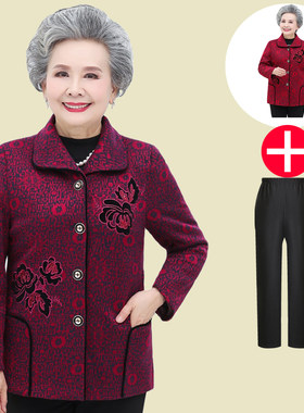 老年人春秋春装外套女奶奶装胖老太太特大码女装服装70岁80岁套装