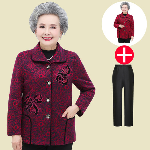 老年人春秋春装外套女奶奶装胖老太太特大码女装服装70岁80岁套装