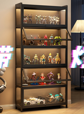 手办展示柜亚克力柜带灯模型柜带锁透明多层防尘收纳柜玩具陈列柜