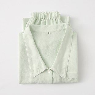 夏季薄款人棉府绸日系素雅女士短袖睡衣套装韩版开衫家居服