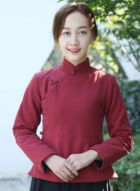 中国风女冬装棉衣唐装棉袄中式复古棉麻旗袍上衣盘扣民族风棉衣