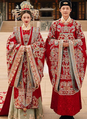 明制汉服婚服2024年新款男女套装凤冠霞帔中式古代结婚礼服马面裙