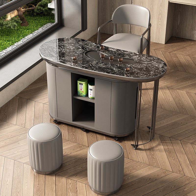 岩板茶桌椅可移动茶台简约现代小户型家用茶台多功能旋转茶桌