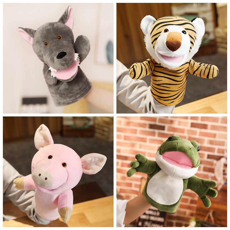 大灰狼小猪手偶玩具腹语动物布玩偶嘴巴能动讲故事表演毛绒可张嘴