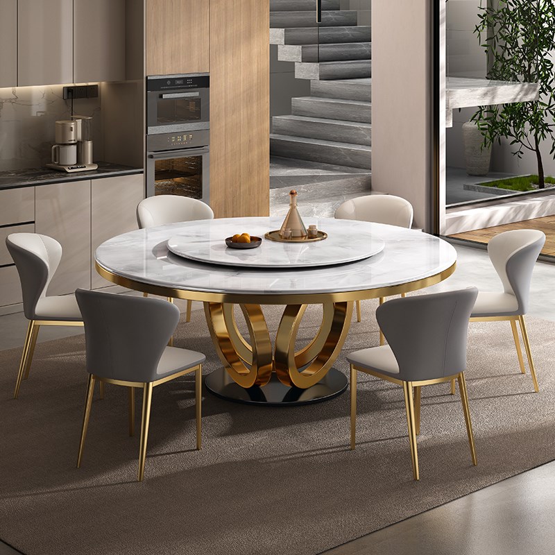超晶石餐桌椅微晶石圆桌家用小户型大理石奢石圆形饭桌带转盘