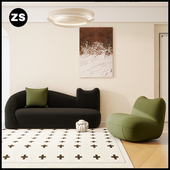 奶油风布艺沙发客厅公寓民宿咖啡厅小户型设计师创意弧形黑色沙发