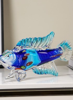 彩色热带鱼琉璃招财鱼摆件客厅样板房玄关桌面装饰品年年有余送礼