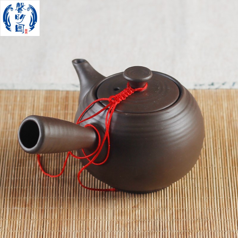 馨明园陶瓷原矿紫陶螺纹壶中式侧把壶防烫手单柄壶简约创意好出水