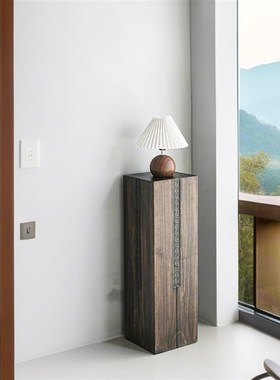 侘寂实木方墩花架民宿木墩边几底座茶室玄关复古回纹装饰木桩摆件