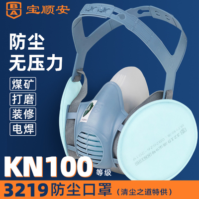宝顺安KN100防尘口罩3219防粉尘灰粉硅胶透气水泥打磨煤矿硅砂用