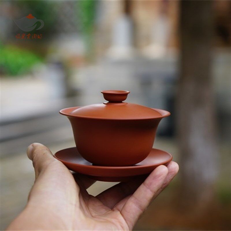 云南建水紫陶原矿二次复烧三才杯全手工制盖碗防烫功夫茶具泡茶杯