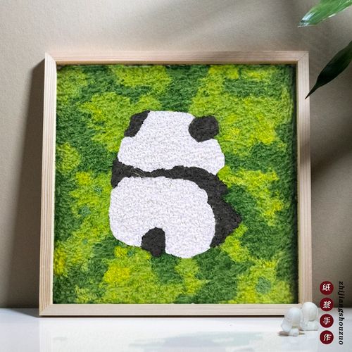 纸浆画手工diy熊猫国潮可爱龙卡通摆件原木画框数字油画填色画