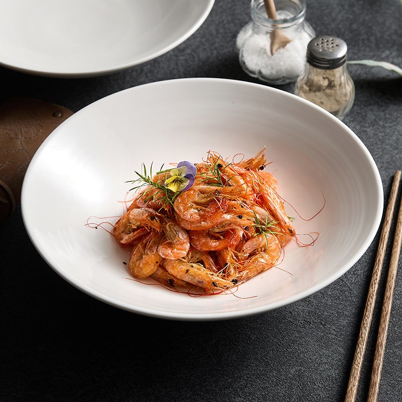 中式酒店纯白餐具冷凉菜盘高脚水果盘客厅家用陶瓷白色斗笠碗面碗