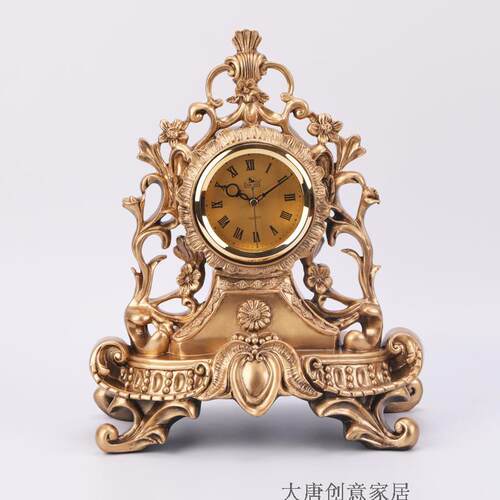欧式台钟静音时钟创意座钟时尚座钟床头古铜色复古钟欧式时钟表