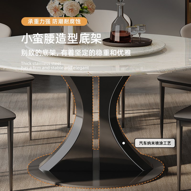 卡里冰玉奢石餐桌圆桌高级感意式天然大理石餐桌高端圆形餐桌