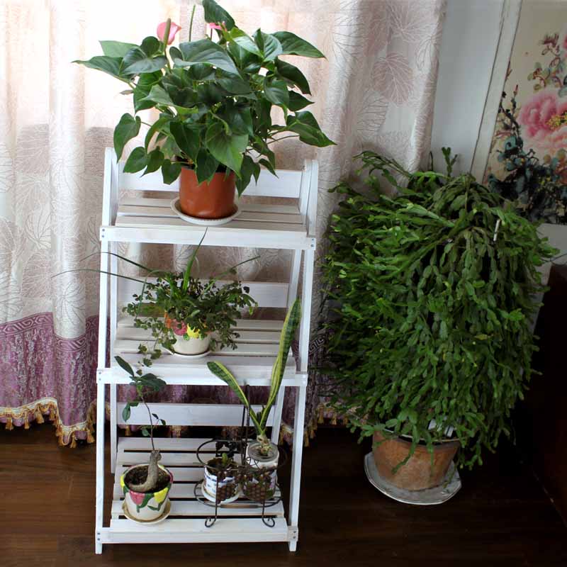 昆润木业实木折叠仿古花盆架子多层落地式室内木质花架阳台