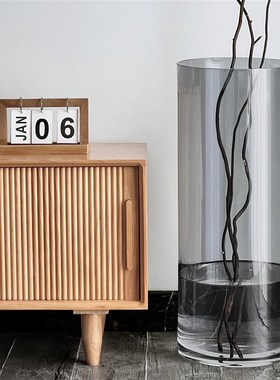 龙柳花瓶玻璃高款插花长枝干枝干支灰色烟灰色插树枝直筒落地