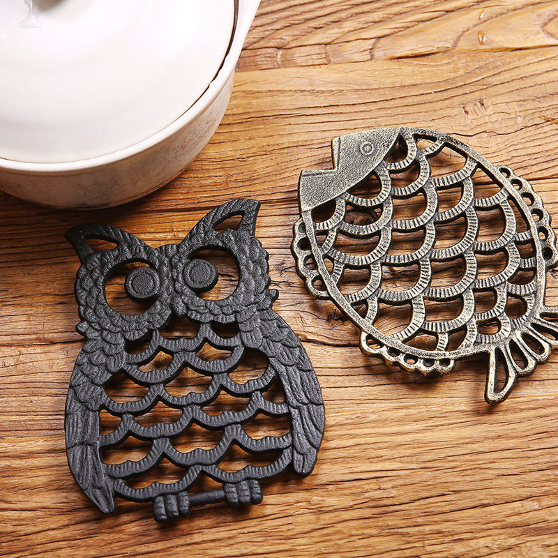 铁艺猫头鹰金鱼造型隔热垫铸铁餐垫锅垫杯垫碗垫盘垫防烫垫耐高温
