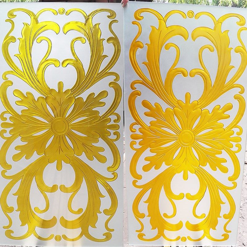 定制玄关隔断屏风门芯吊顶桌面艺术玻璃雕刻欧式彩雕钢化金色花纹