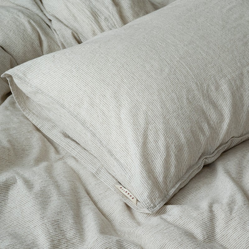 山隐造物床上用品四件裸睡亲肤麻混纺水洗条纹床单被罩床笠