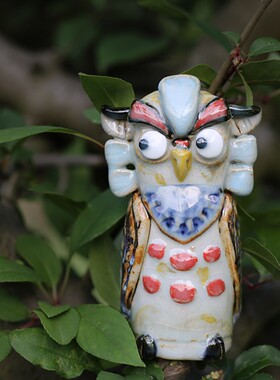 陶瓷猫头鹰摆件一家三口创意茶宠摆件精品可养客厅小摆件可爱桌面