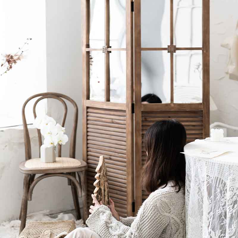 实木复古做旧镜子屏风卧室遮挡家用客厅折叠移动进门玄关隔断欧式