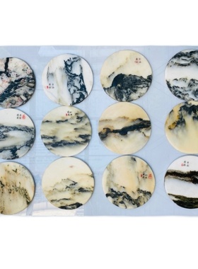 天然大理石材片水墨山水画背景墙摆件老石头画红木台凳面屏风镶嵌