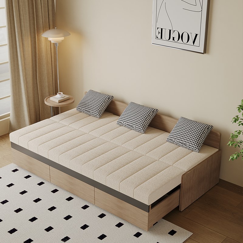 实木沙发床两用可折叠客厅抽拉式书房折叠床抽屉书桌多功能无扶手