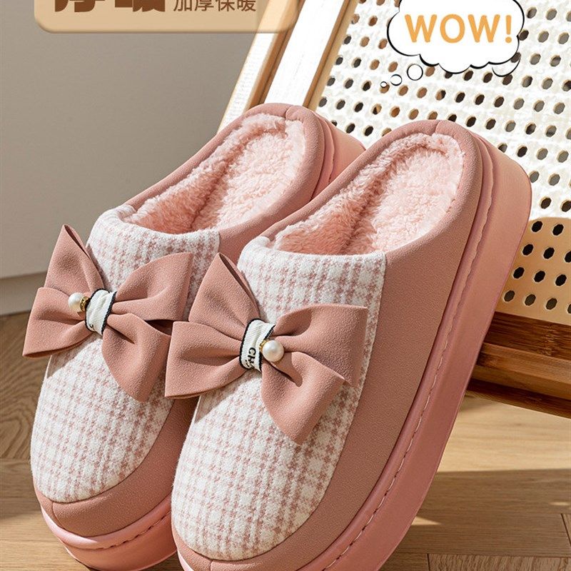 毛绒棉拖鞋女款2025新款冬季室内家居静音防滑加厚保暖棉拖女外穿