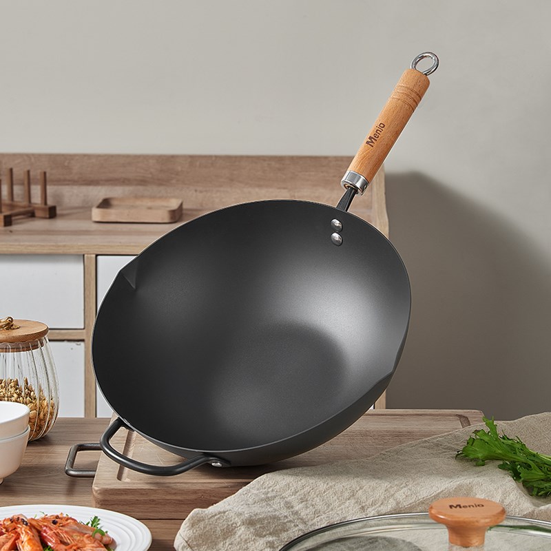 明爵极铁锅不粘锅老式铁锅炒菜锅家用电磁炉燃气灶无涂层