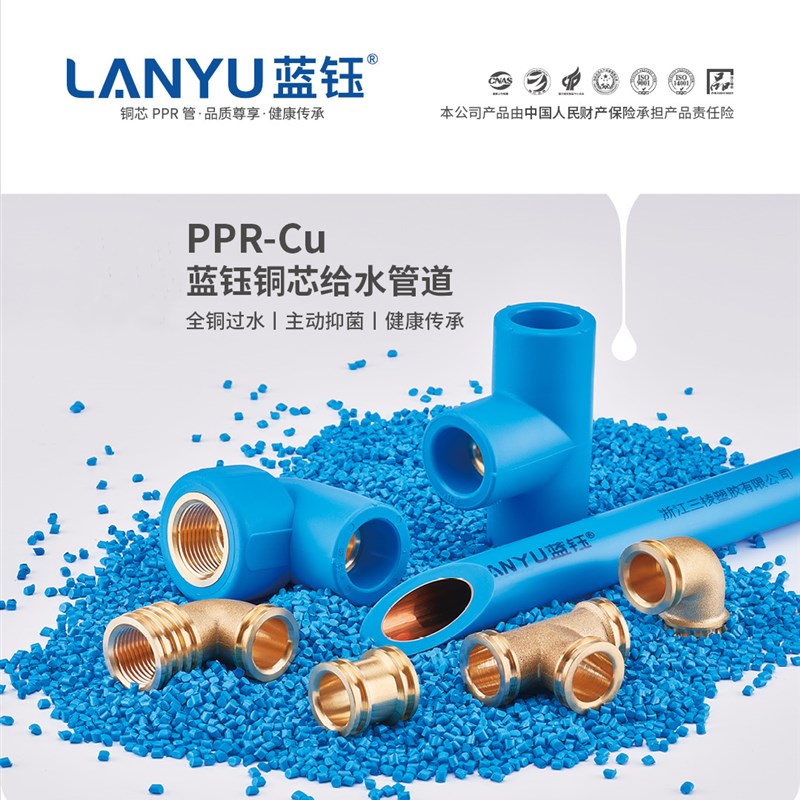 ppr管覆塑字铜芯抑菌过水给水管道热熔管件直接弯头三通过桥入铜