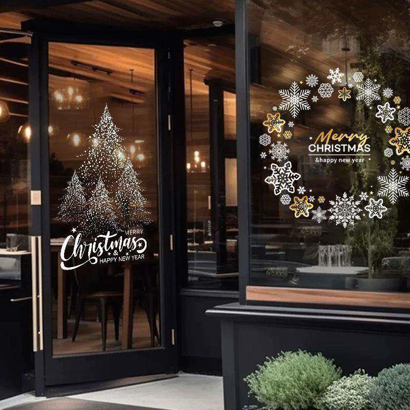 圣诞节装饰橱窗花玻璃贴纸店铺氛围布置614花环圣诞树静门窗贴20