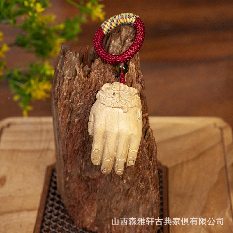 五品台WDP山道木佛金蟾六手中式手把件木雕饰钥匙扣