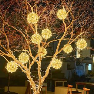 户外防藤球灯挂树ed圣水诞SEZl节装 饰圆球灯树球灯节日亮化彩灯挂