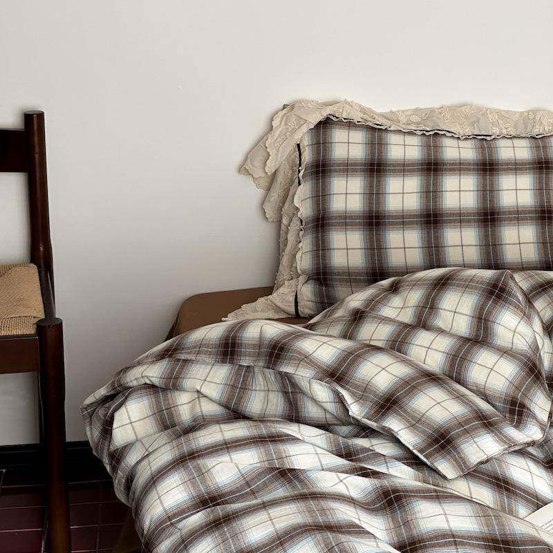 复四古伦英格单子ltao811法式全棉双层纱布床印花件套蕾丝花边格