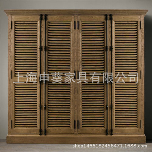 美式乡村卧室家用家具实木衣柜简约复古百叶门储物柜装饰收纳柜