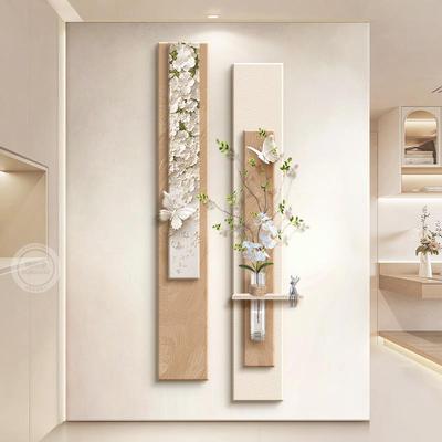 原入木奶油风玄关饰装RBH11498画厅竖版长条客走廊过道挂画立体浮