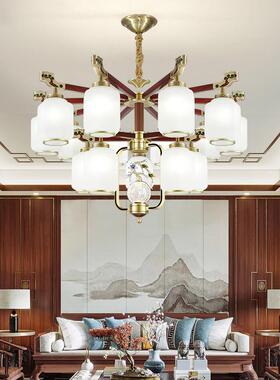 新中式复楼大吊灯全铜实木中大国楼风lo59ft酒店堂别墅楼中客厅式