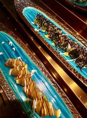 日式料餐具理超长自助餐寿F9968S68司展寿示架创意木质盘点心司陶