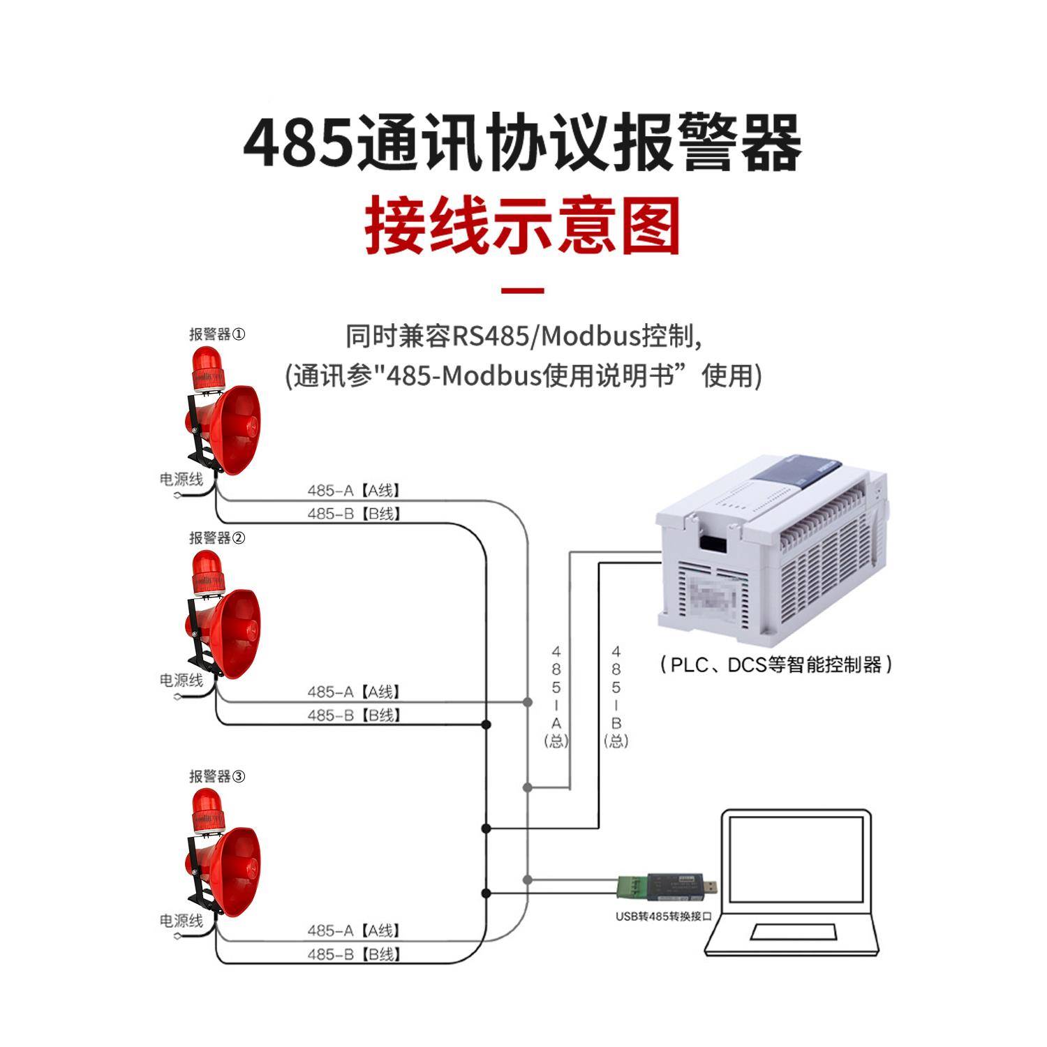 JQE874JQE8777工遥业语音声2光报警器485叉车行车天车火警大功率