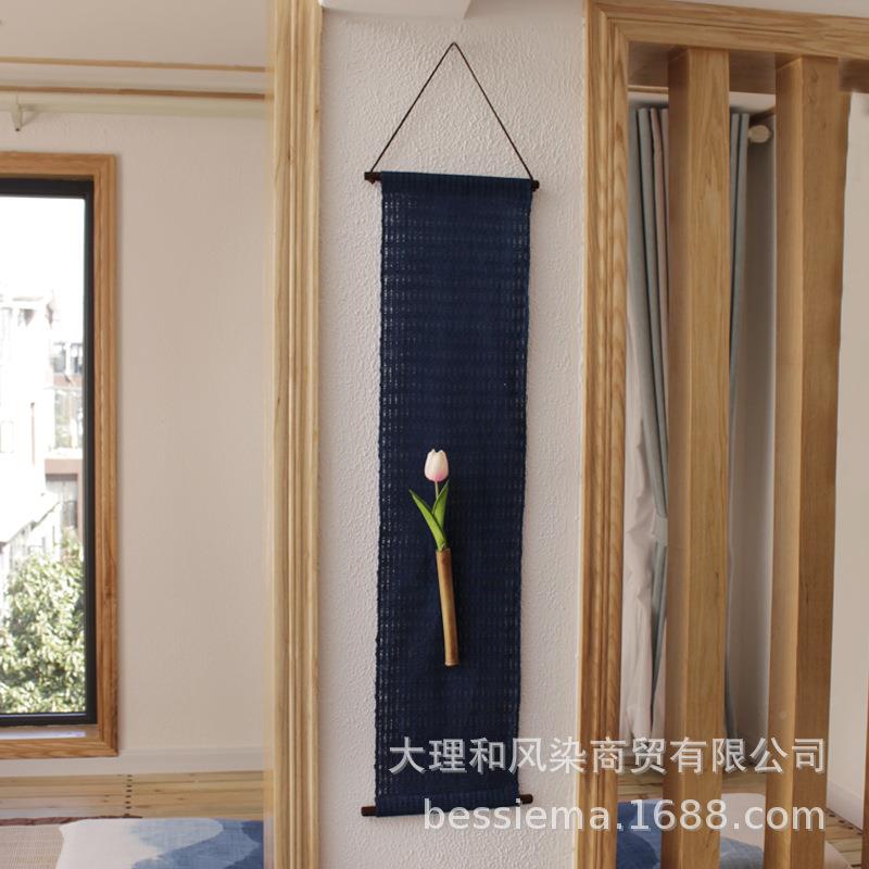 云南手工植lkbg物蓝染子汉麻家镂空壁挂竹挂装件墙壁饰居挂件厂家