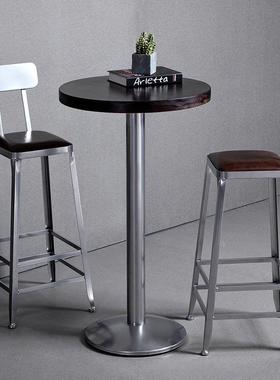 艺实木高脚方子家28599用靠背桌吧台椅子简约工铁业风酒吧接待椅组凳合