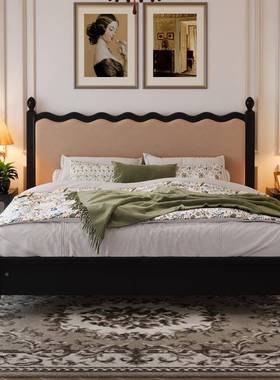 美式复古木软JEB包床1风米实8现代简约黑色奶双人床主卧室法式油