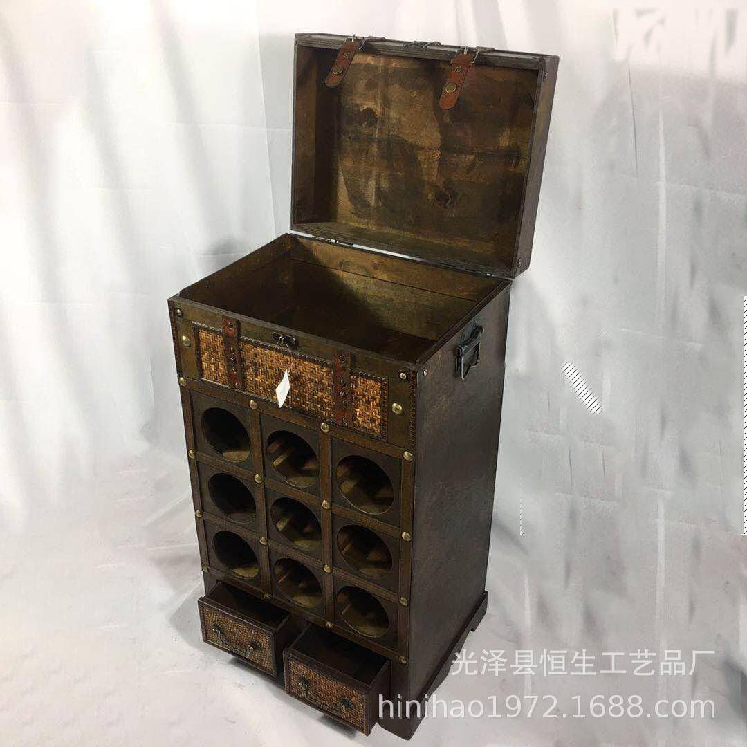 开盖式木制编9孔两抽酒柜家藤用ZMG酒酒吧酒红店展架订做摄影道具